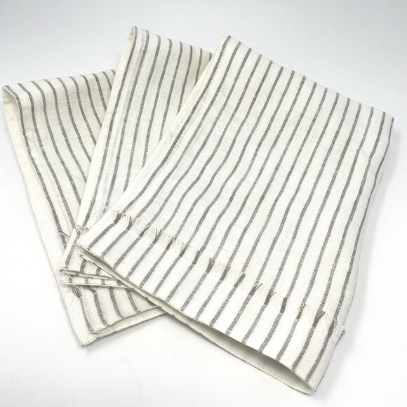 Restoration Hardware Set Of 3 Placemats Ivory Beige Linen Striped Russia RH - Picture 1 of 4